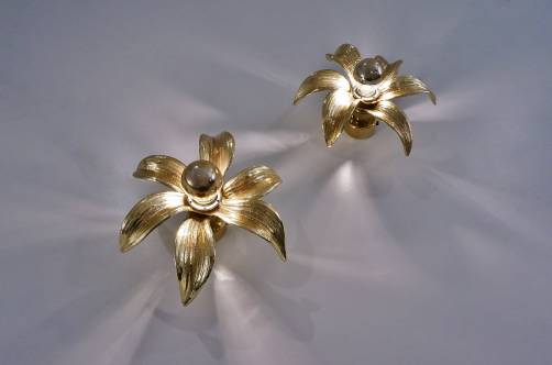 Brass flower wall lights, a pair by Massive, 1970`s ca, Belgian